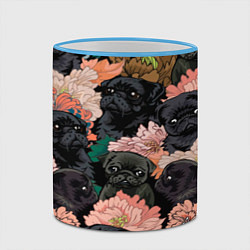 Кружка 3D Мопсы и Цветы, цвет: 3D-небесно-голубой кант — фото 2