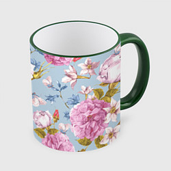 Кружка 3D Цветы, цвет: 3D-зеленый кант