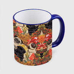 Кружка 3D Мопсики Цветочки, цвет: 3D-синий кант