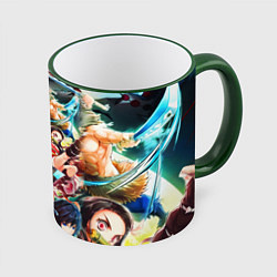 Кружка 3D КЛИНОК РАССЕКАЮЩИЙ ДЕМОНОВ ПЕРСОНАЖИ, цвет: 3D-зеленый кант