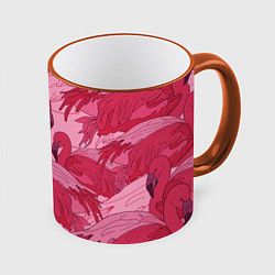 Кружка 3D Розовые фламинго, цвет: 3D-оранжевый кант