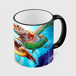 Кружка 3D Морские черепахи, цвет: 3D-черный кант