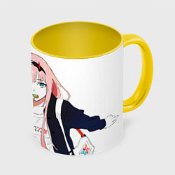 Кружка 3D Zero Two, Darling in the Franx, цвет: 3D-белый + желтый