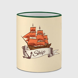 Кружка 3D Корабль Ship, цвет: 3D-зеленый кант — фото 2