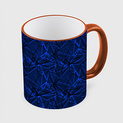 Кружка 3D Черно-синий геометрический, цвет: 3D-оранжевый кант