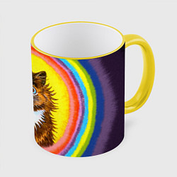 Кружка 3D Радужный кот Луиса Уэйна, цвет: 3D-желтый кант