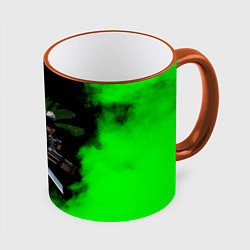 Кружка 3D Атака титанов ядовитый зеленый дым Леви Аккерман, цвет: 3D-оранжевый кант