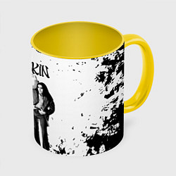 Кружка 3D Maneskin Монэскин, рок - группа, цвет: 3D-белый + желтый