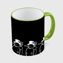 Кружка 3D Снеговик на черном фоне, цвет: 3D-светло-зеленый кант