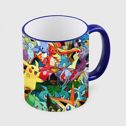 Кружка 3D АНИМЕ, ПОКЕМОНЫ ВСЕ ПЕРСОНАЖИ POKEMON, цвет: 3D-синий кант