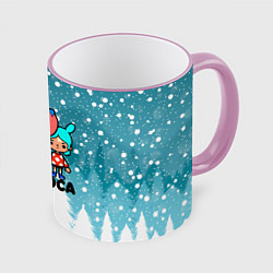 Кружка 3D Новогодний Toca Boca, цвет: 3D-розовый кант