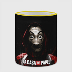 Кружка 3D РИСУНОК БУМАЖНЫЙ ДОМ - LA CASA DE PAPEL BELLA CIAO, цвет: 3D-желтый кант — фото 2