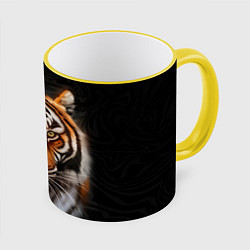 Кружка 3D Реалистичный тигр Realistic Tiger, цвет: 3D-желтый кант