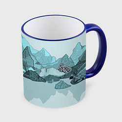 Кружка 3D Голубой горный пейзаж с темно-серыми тенями, цвет: 3D-синий кант