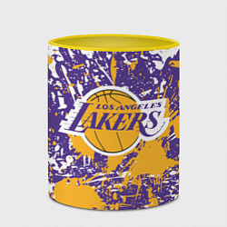 Кружка 3D LAKERS ФИРМЕННЫЕ ЦВЕТА БРЫЗГИ КРАСОК LA, цвет: 3D-белый + желтый — фото 2
