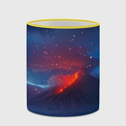 Кружка 3D Извержение вулкана ночью, цвет: 3D-желтый кант — фото 2