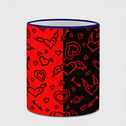 Кружка 3D Черно-Красные сердца с крылышками, цвет: 3D-синий кант — фото 2
