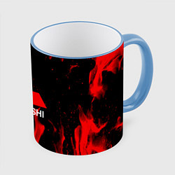 Кружка 3D Mitsubishi Red Fire, цвет: 3D-небесно-голубой кант