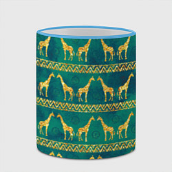 Кружка 3D Золотые жирафы паттерн, цвет: 3D-небесно-голубой кант — фото 2