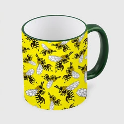 Кружка 3D Пчелы на желтом, цвет: 3D-зеленый кант