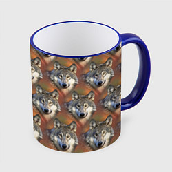 Кружка 3D Волки Wolfs паттерн, цвет: 3D-синий кант