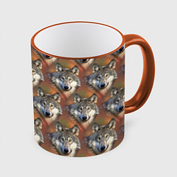 Кружка 3D Волки Wolfs паттерн, цвет: 3D-оранжевый кант