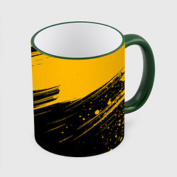 Кружка 3D Black and yellow grunge, цвет: 3D-зеленый кант