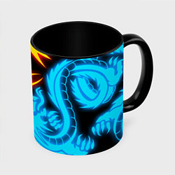 Кружка 3D НЕОНОВЫЕ ДРАКОНЫ NEON DRAGONS, цвет: 3D-белый + черный