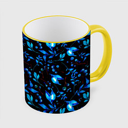 Кружка 3D Ночные синие листья, цвет: 3D-желтый кант