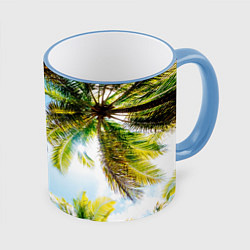 Кружка 3D Пальмы под солнцем, цвет: 3D-небесно-голубой кант