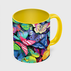 Кружка 3D Стая бабочек Pattern, цвет: 3D-белый + желтый