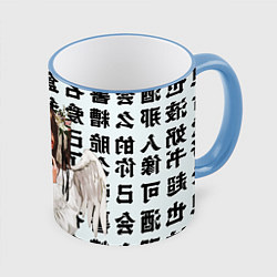 Кружка 3D Аниме АНГЕЛ ИЕРОГЛИФЫ, цвет: 3D-небесно-голубой кант