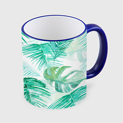 Кружка 3D Цветы Тропическая Акварель, цвет: 3D-синий кант