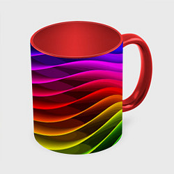 Кружка 3D Color line neon pattern Abstraction Summer 2023, цвет: 3D-белый + красный