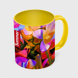Кружка 3D Красочный летний цветочный паттерн Summer color pa, цвет: 3D-белый + желтый