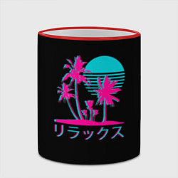 Кружка 3D Неоновые пальмы Иероглифы Neon Palm Tree, цвет: 3D-красный кант — фото 2