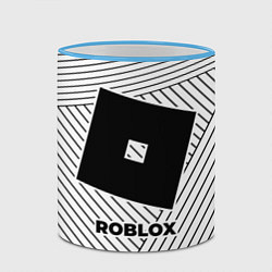 Кружка 3D Символ Roblox на светлом фоне с полосами, цвет: 3D-небесно-голубой кант — фото 2
