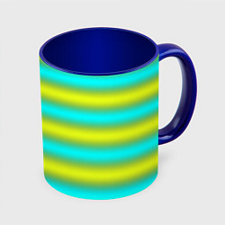 Кружка 3D Бирюзово-желтые неоновые полосы, цвет: 3D-белый + синий