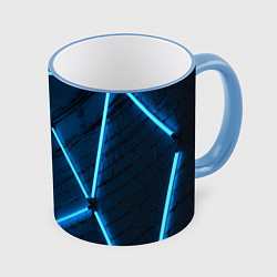 Кружка 3D Неоновые лампы и кирпичный эффект - Голубой, цвет: 3D-небесно-голубой кант