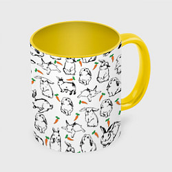 Кружка 3D Зайцы с морковками, цвет: 3D-белый + желтый
