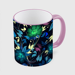 Кружка 3D Color summer night Floral pattern, цвет: 3D-розовый кант