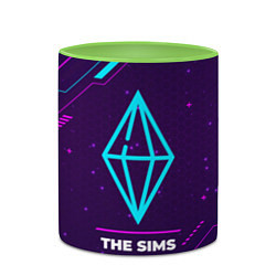 Кружка 3D Символ The Sims в неоновых цветах на темном фоне, цвет: 3D-белый + светло-зеленый — фото 2