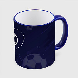 Кружка 3D Лого Inter в сердечке на фоне мячей, цвет: 3D-синий кант