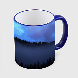 Кружка 3D Неоновое небо над лесом, цвет: 3D-синий кант