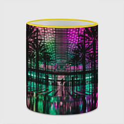 Кружка 3D Неоновое здание ночью - Розовый, цвет: 3D-желтый кант — фото 2