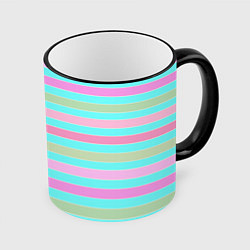 Кружка 3D Pink turquoise stripes horizontal Полосатый узор, цвет: 3D-черный кант