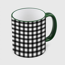 Кружка 3D Black and white trendy checkered pattern, цвет: 3D-зеленый кант