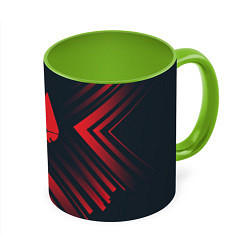 Кружка 3D Красный Символ Stray на темном фоне со стрелками, цвет: 3D-белый + светло-зеленый