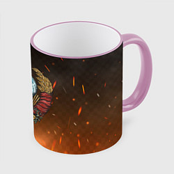 Кружка 3D Герб СССР на фоне огня, цвет: 3D-розовый кант