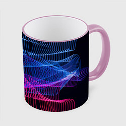 Кружка 3D Неоновые электронные волнообразные линии, цвет: 3D-розовый кант